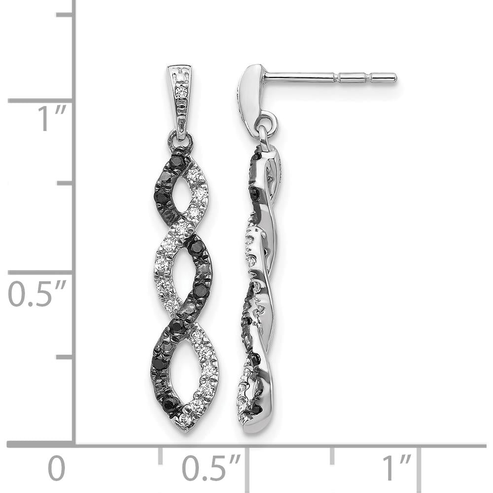 14K White Gold Twisted Drop Earrings with Black and White Diamonds - 0.36 Carat Total Diamond Weight by Monteluci Fine Jewelry
