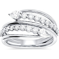 14K White Gold Twisted Fashion Ring with Pear and Round Diamonds - 1.15 Carat Total Diamond Weight by Auriventus