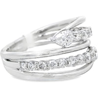 14K White Gold Twisted Fashion Ring with Pear and Round Diamonds - 1.15 Carat Total Diamond Weight by Auriventus