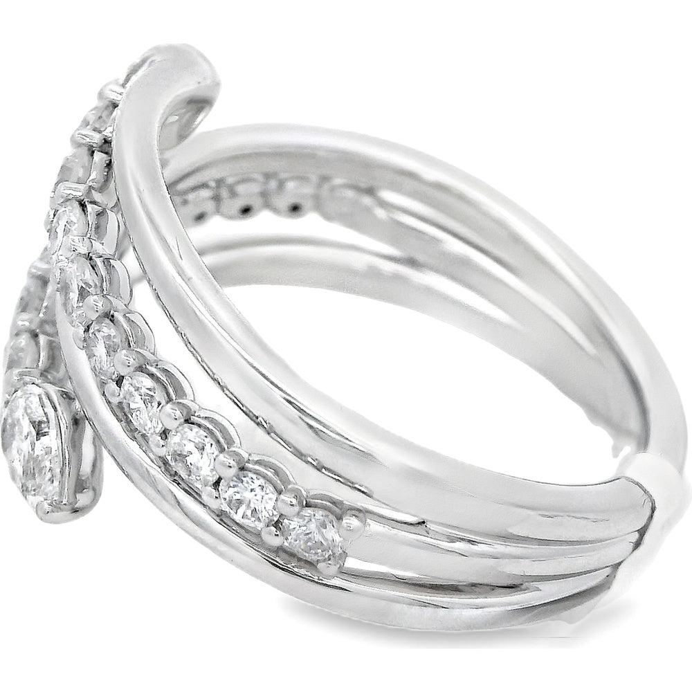 14K White Gold Twisted Fashion Ring with Pear and Round Diamonds - 1.15 Carat Total Diamond Weight by Auriventus