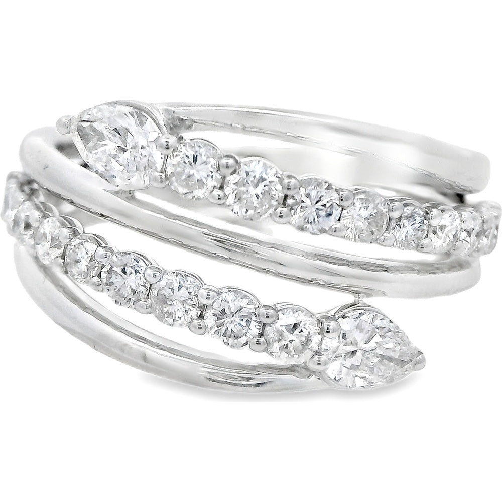 14K White Gold Twisted Fashion Ring with Pear and Round Diamonds - 1.15 Carat Total Diamond Weight by Auriventus