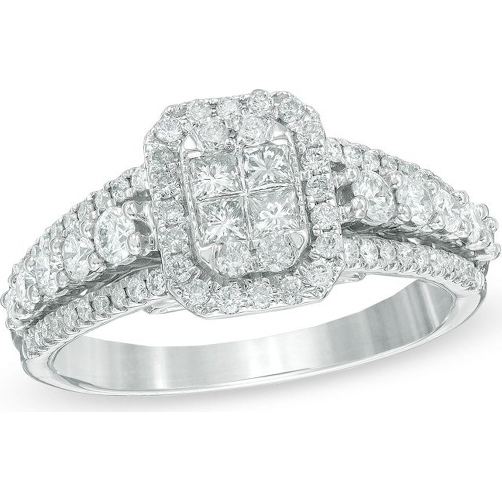 14K White Gold Twisted Fashion Ring with Princess Cut Composite and Round Diamond Halo - 1.14 Carat Total Diamond Weight by Auriventus