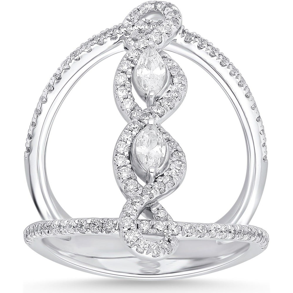 14K White Gold Twisted Halo Fashion Ring with Marquise Cut Diamonds - 1.08 Carat Total Diamond Weight by Auriventus