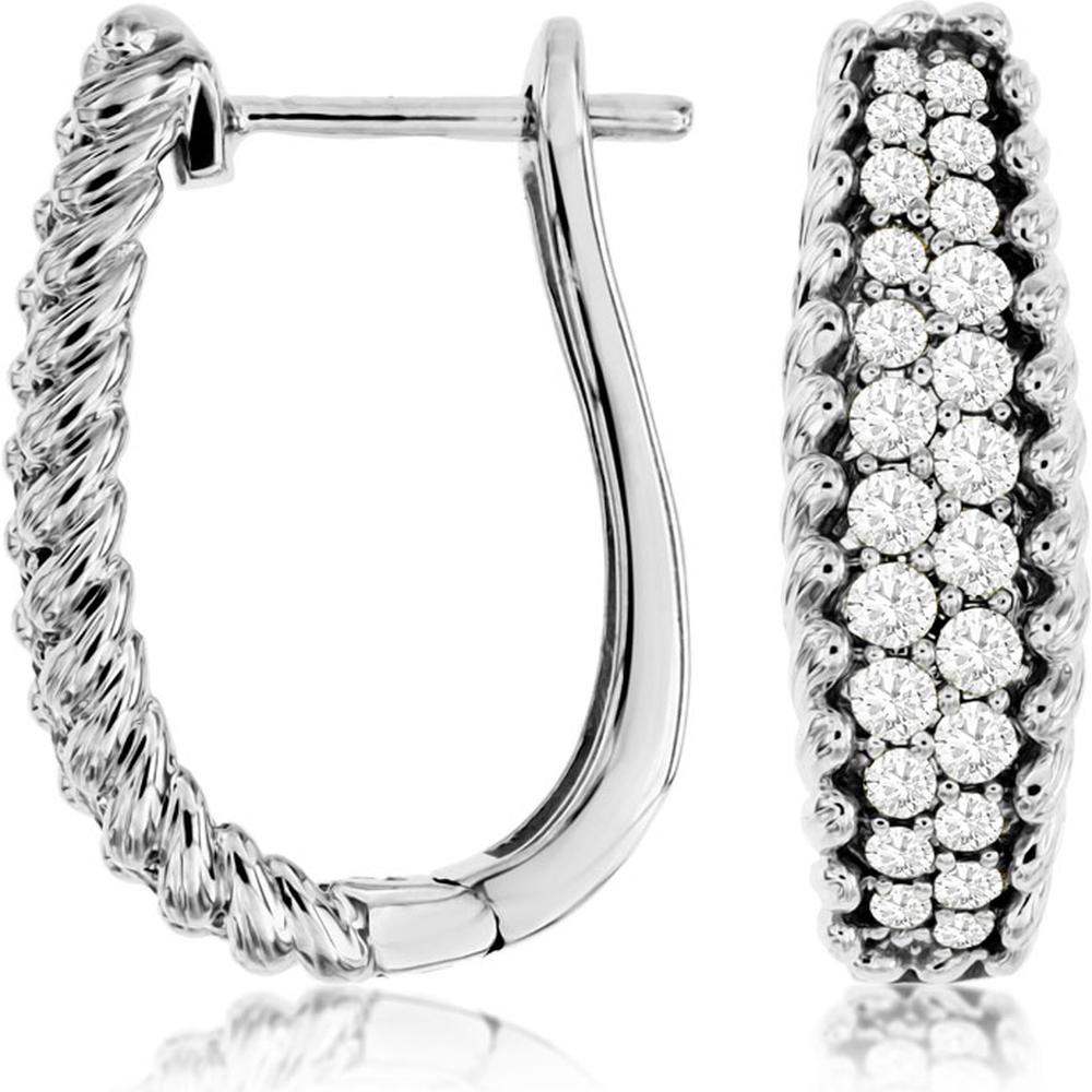 14K White Gold Twisted Hoop Earrings with 1.00 Carats Total Diamond Weight