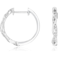 14K White Gold Twisted Hoop Earrings with Pave-Set Round Diamonds - 0.21 Carat Total Diamond Weight - Royal Jewelry