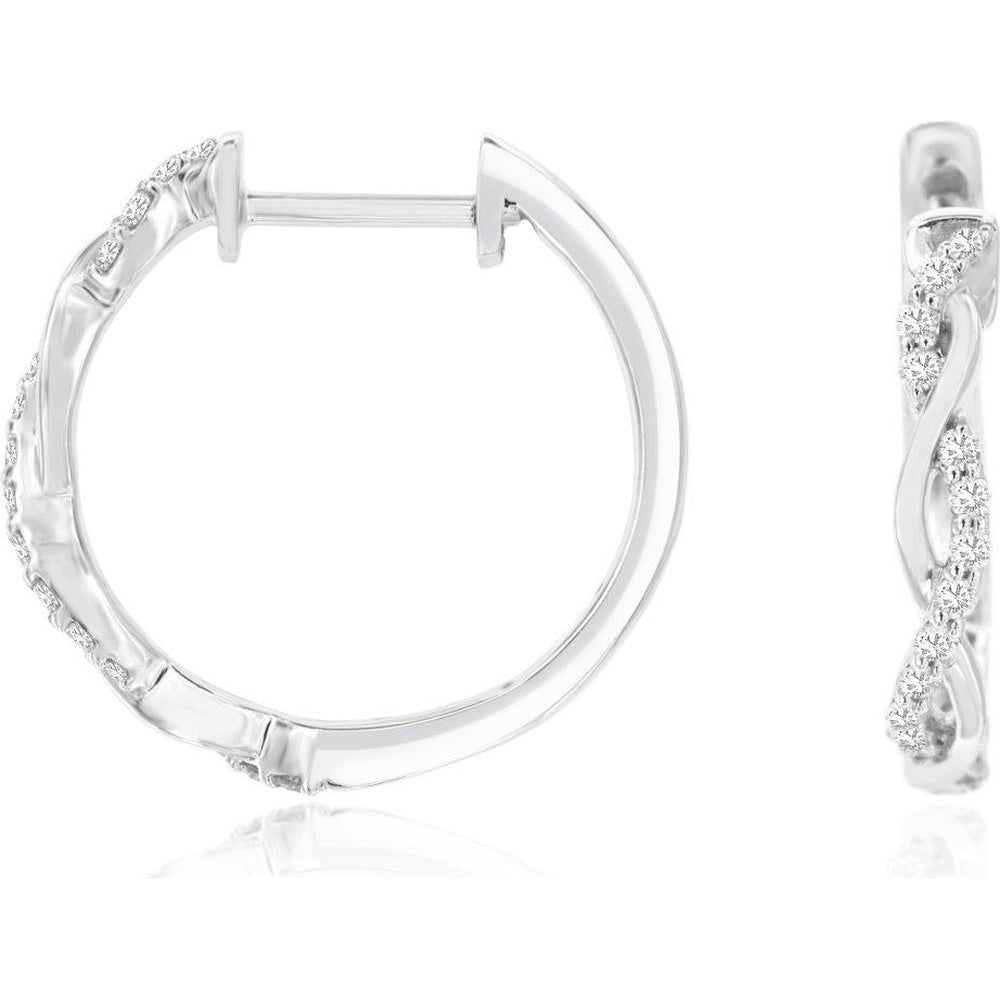 14K White Gold Twisted Hoop Earrings with Pave-Set Round Diamonds - 0.21 Carat Total Diamond Weight - Royal Jewelry