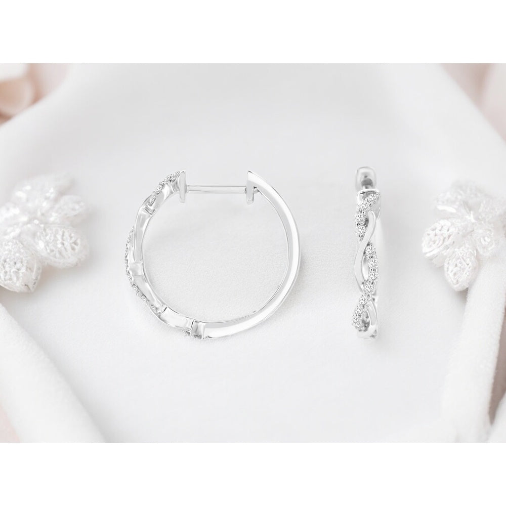 14K White Gold Twisted Hoop Earrings with Pave-Set Round Diamonds - 0.21 Carat Total Diamond Weight - Royal Jewelry