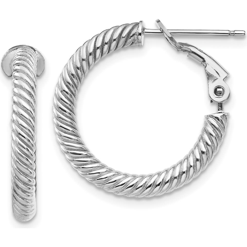 14K White Gold Twisted Hoop Earrings with Rhodium Plating - 21mm Diameter by Oro Pregiato