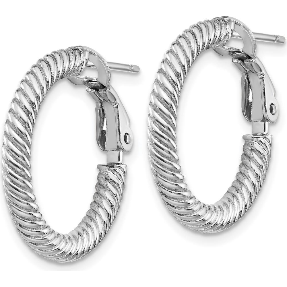 14K White Gold Twisted Hoop Earrings with Rhodium Plating - 21mm Diameter by Oro Pregiato