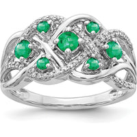 14K White Gold Twisted Infinity Ring with Round Emeralds (0.55ct) and Pavé Diamonds (0.18ct) by 0