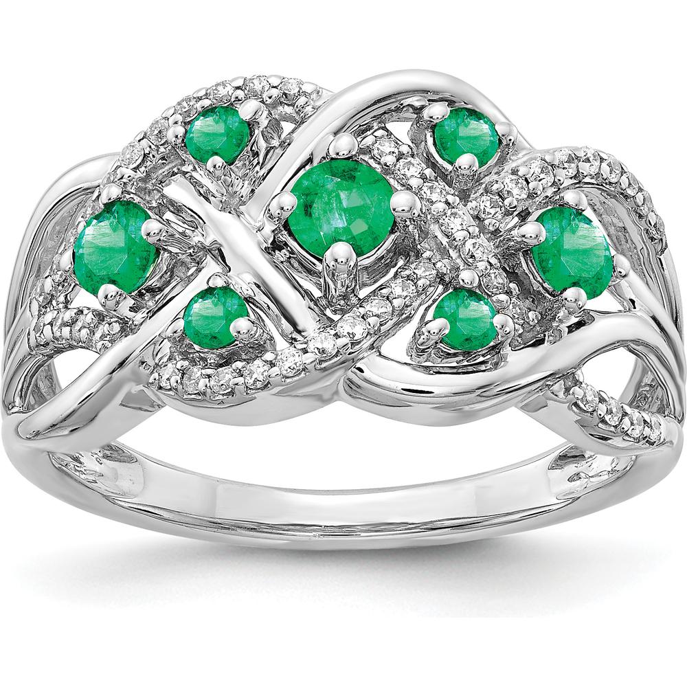 14K White Gold Twisted Infinity Ring with Round Emeralds (0.55ct) and Pavé Diamonds (0.18ct) by 0