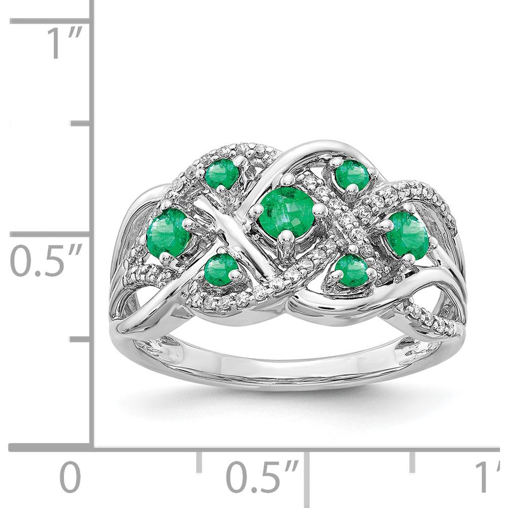 14K White Gold Twisted Infinity Ring with Round Emeralds (0.55ct) and Pavé Diamonds (0.18ct) by 0