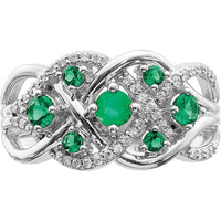 14K White Gold Twisted Infinity Ring with Round Emeralds (0.55ct) and Pavé Diamonds (0.18ct) by 0