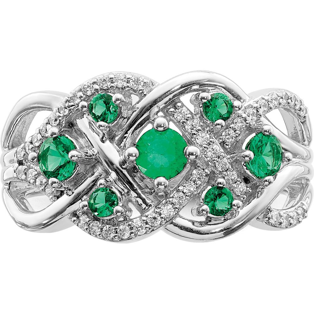 14K White Gold Twisted Infinity Ring with Round Emeralds (0.55ct) and Pavé Diamonds (0.18ct) by 0