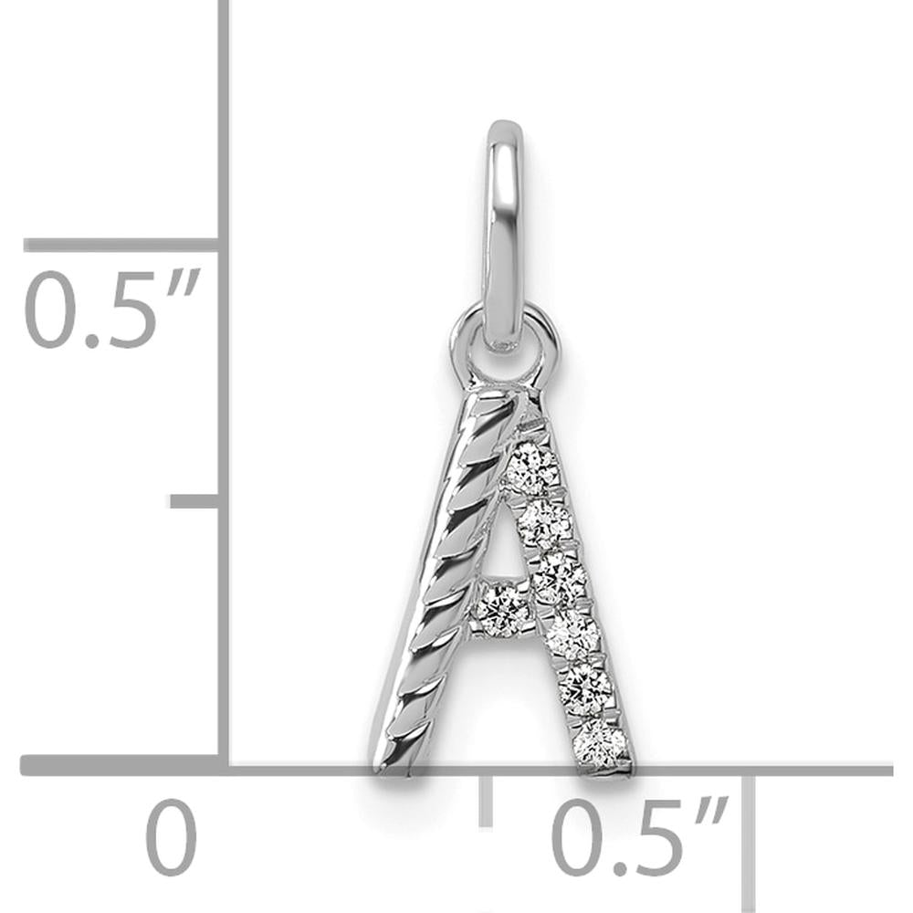 14K White Gold Twisted Initial A Charm with 0.05 Carat Diamonds - Personalized Pendant by Oro Pregiato