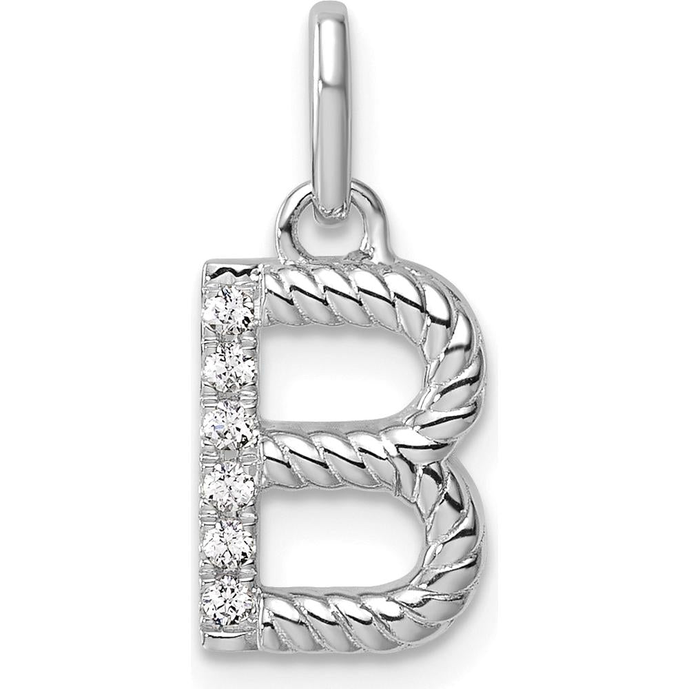 14K White Gold Twisted Initial B Diamond Charm with 0.05 Carat Total Diamond Weight by Oro Pregiato
