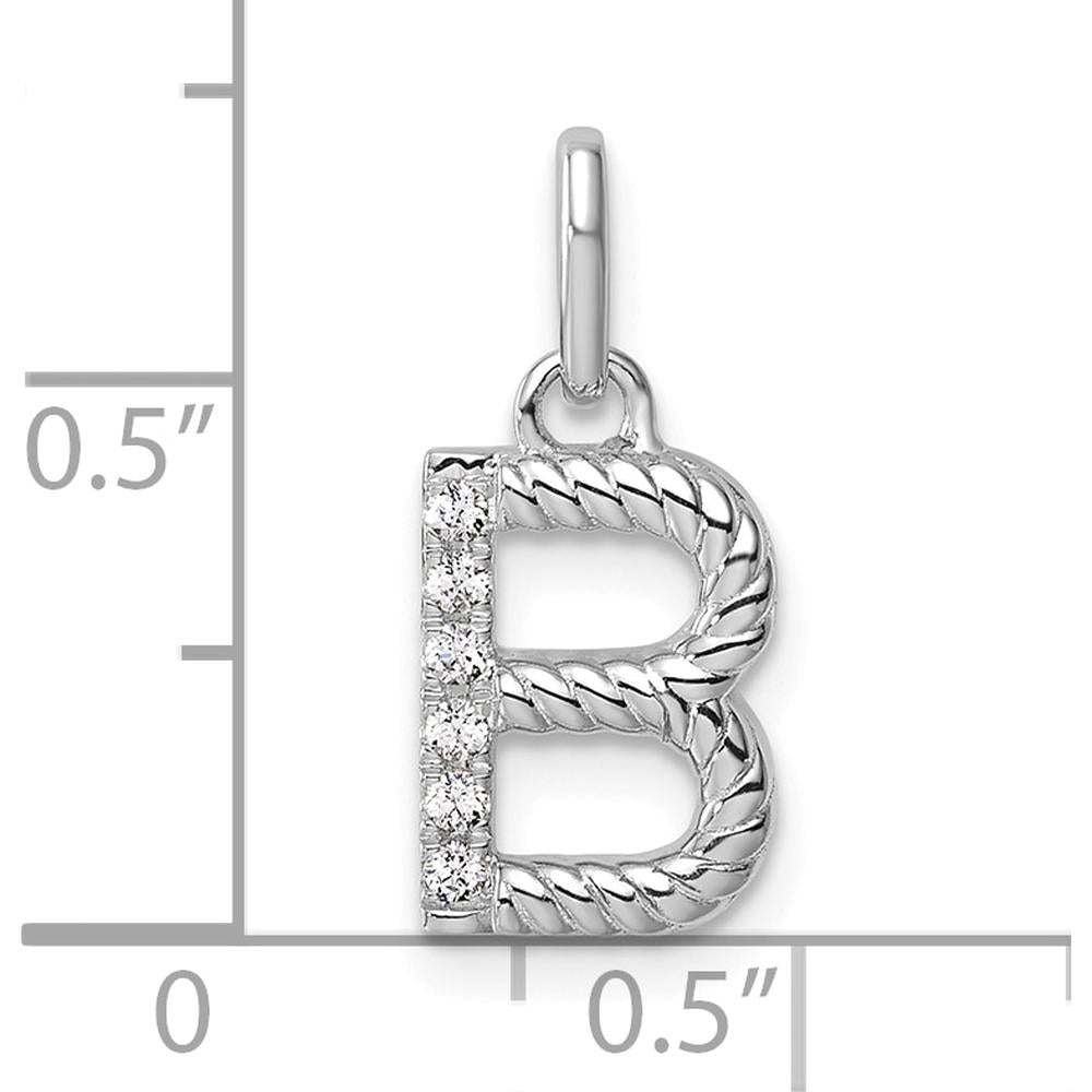 14K White Gold Twisted Initial B Diamond Charm with 0.05 Carat Total Diamond Weight by Oro Pregiato
