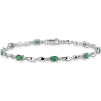 14K White Gold Twisted Link Bracelet with Oval Emeralds and Round Diamonds - 0.22 Carats Total Emerald Weight, 0.01 Carats Total Diamond Weight by Monteluci Fine Jewelry