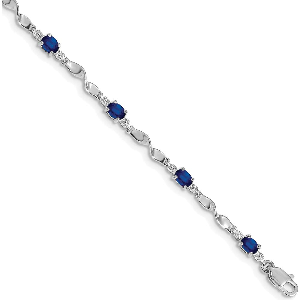 14K White Gold Twisted Link Sapphire and Diamond Bracelet - 0.22 Carats Sapphire, 0.01 Carats Diamond by Monteluci Fine Jewelry