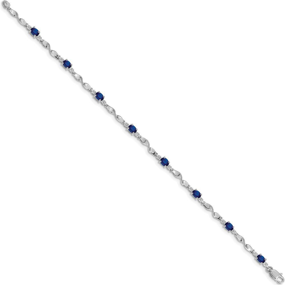 14K White Gold Twisted Link Sapphire and Diamond Bracelet - 0.22 Carats Sapphire, 0.01 Carats Diamond by Monteluci Fine Jewelry