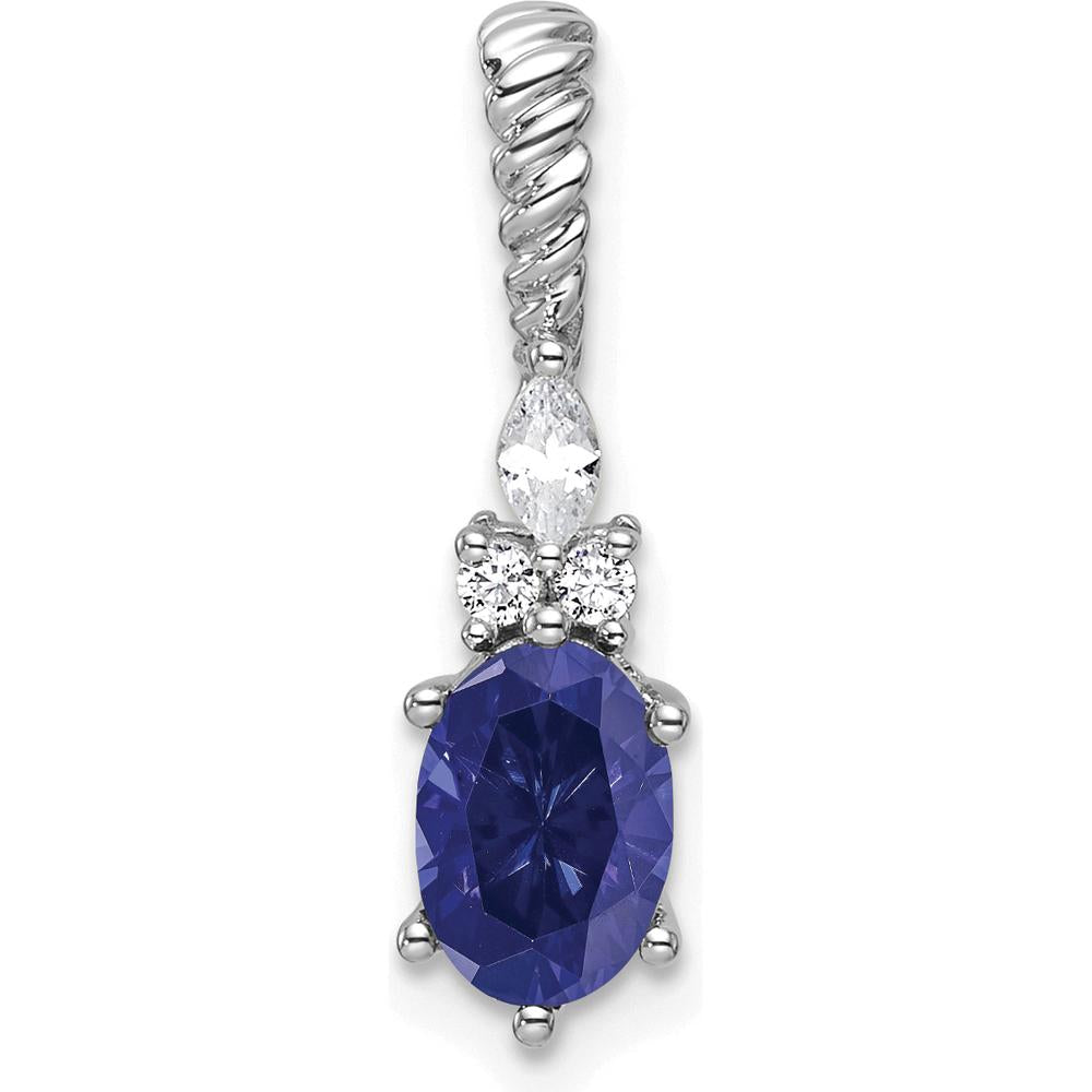 14K White Gold Twisted Pendant with Lab-Created Sapphire and Natural Diamond Accents - 1.42 Carat Total Gem Weight by Oro Pregiato