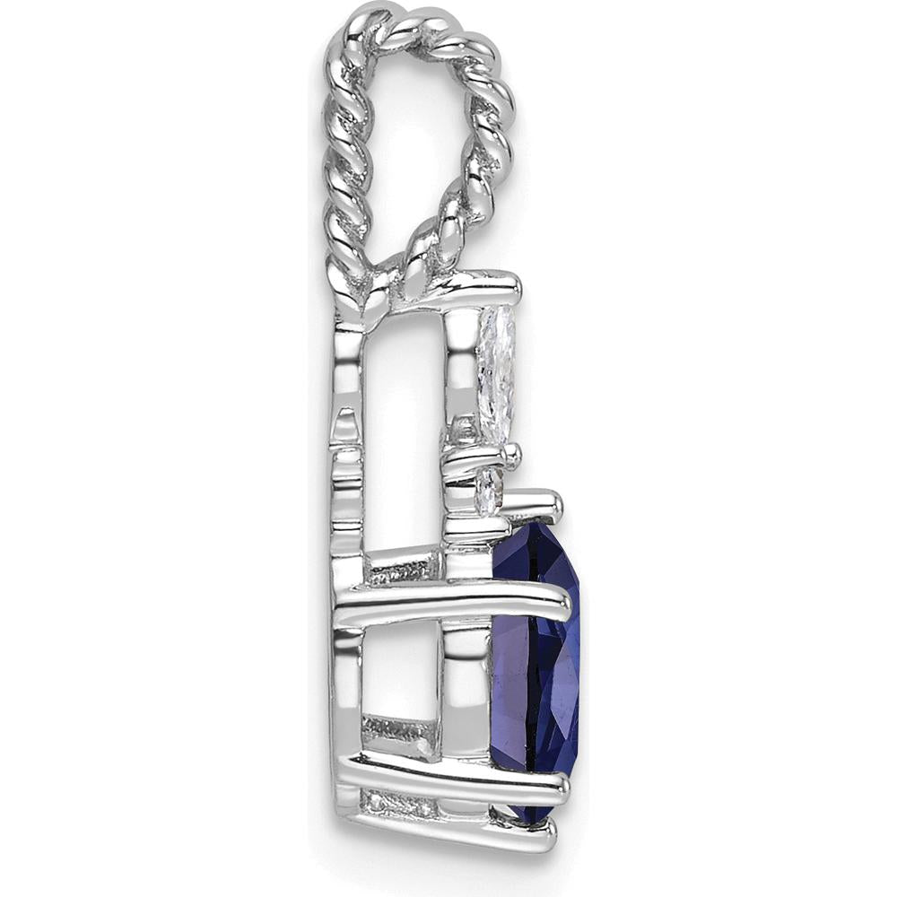 14K White Gold Twisted Pendant with Lab-Created Sapphire and Natural Diamond Accents - 1.42 Carat Total Gem Weight by Oro Pregiato