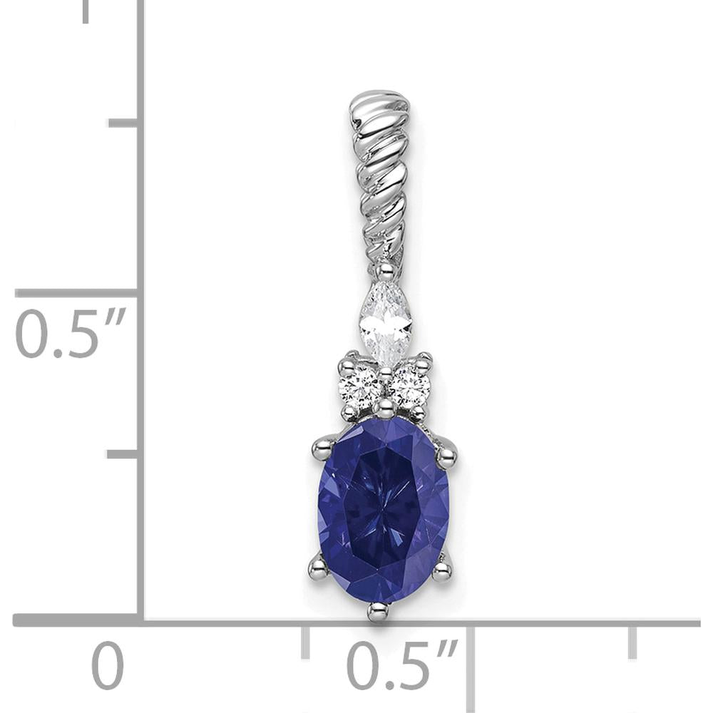 14K White Gold Twisted Pendant with Lab-Created Sapphire and Natural Diamond Accents - 1.42 Carat Total Gem Weight by Oro Pregiato
