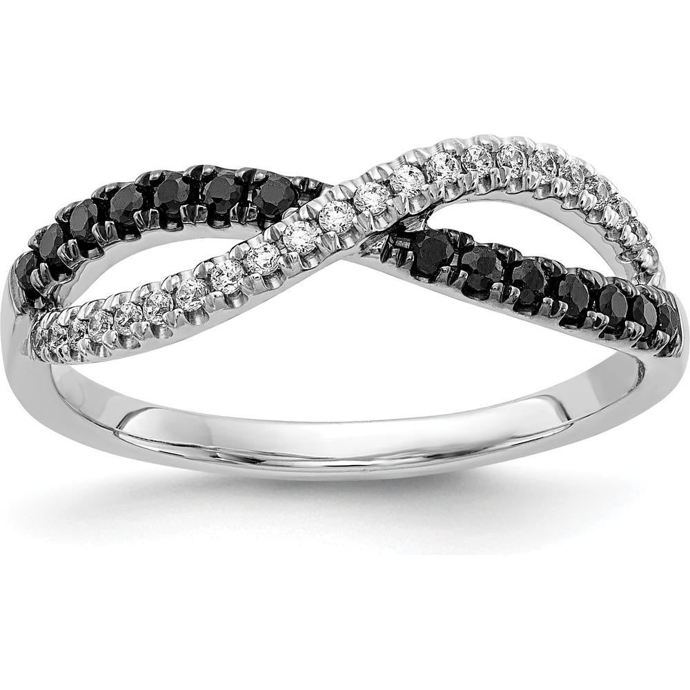 14K White Gold Twisted Ring with Black and White Diamonds - 0.25 Carat Total Diamond Weight by 0