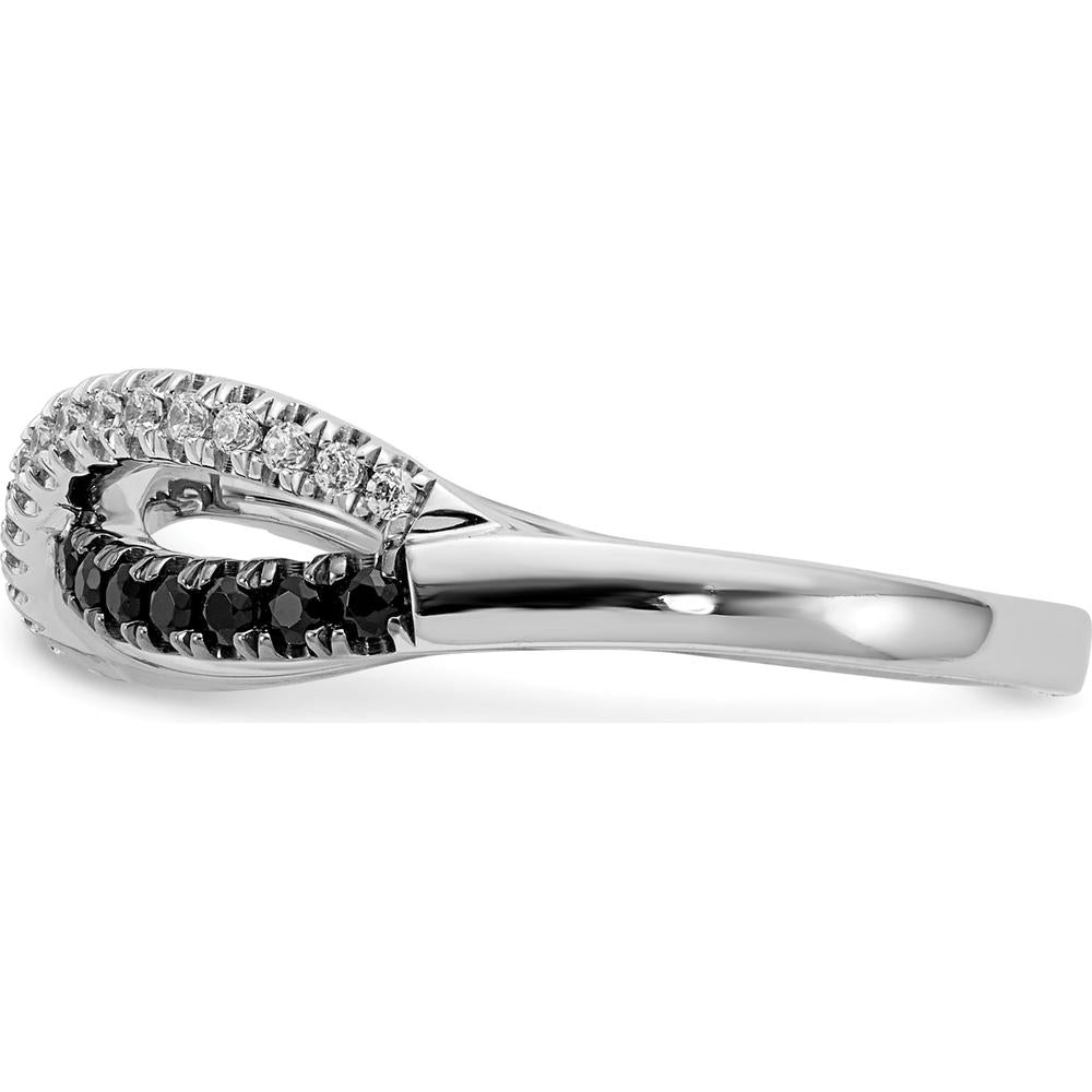 14K White Gold Twisted Ring with Black and White Diamonds - 0.25 Carat Total Diamond Weight by 0