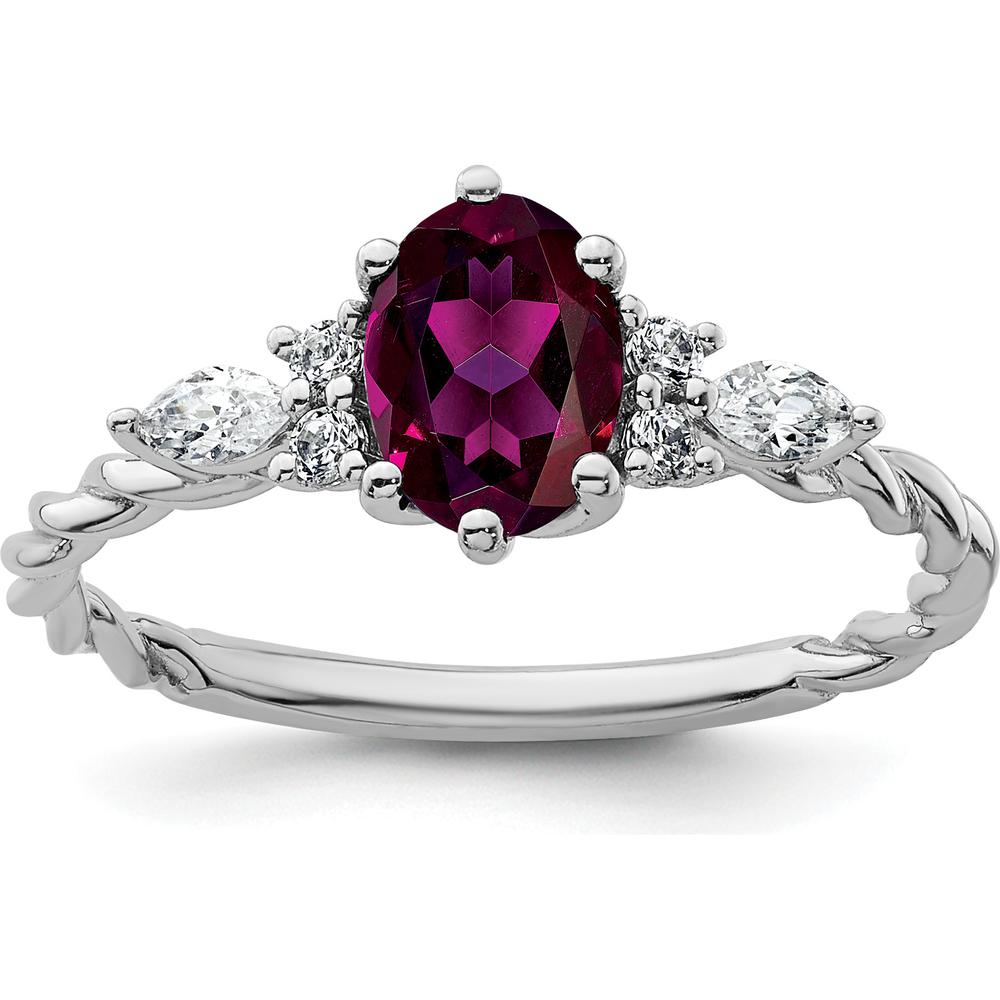 14K White Gold Twisted Ring with Oval Rhodolite Garnet and Marquise Diamond Accents - 1.40 Carat Total Gem Weight by 0