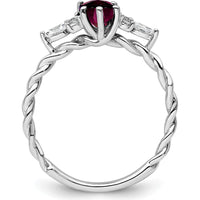14K White Gold Twisted Ring with Oval Rhodolite Garnet and Marquise Diamond Accents - 1.40 Carat Total Gem Weight by 0