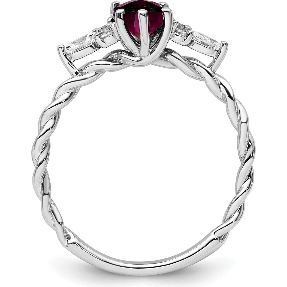 14K White Gold Twisted Ring with Oval Rhodolite Garnet and Marquise Diamond Accents - 1.40 Carat Total Gem Weight by 0