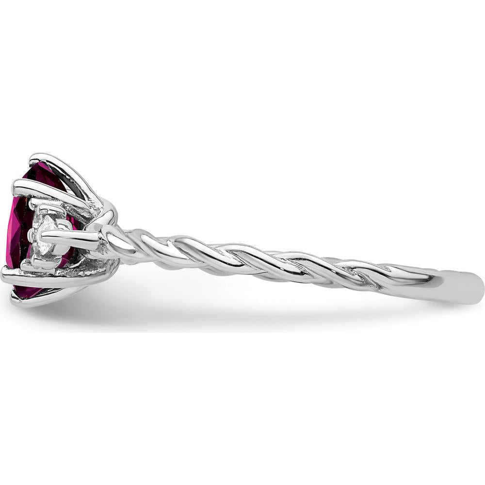 14K White Gold Twisted Ring with Oval Rhodolite Garnet and Marquise Diamond Accents - 1.40 Carat Total Gem Weight by 0
