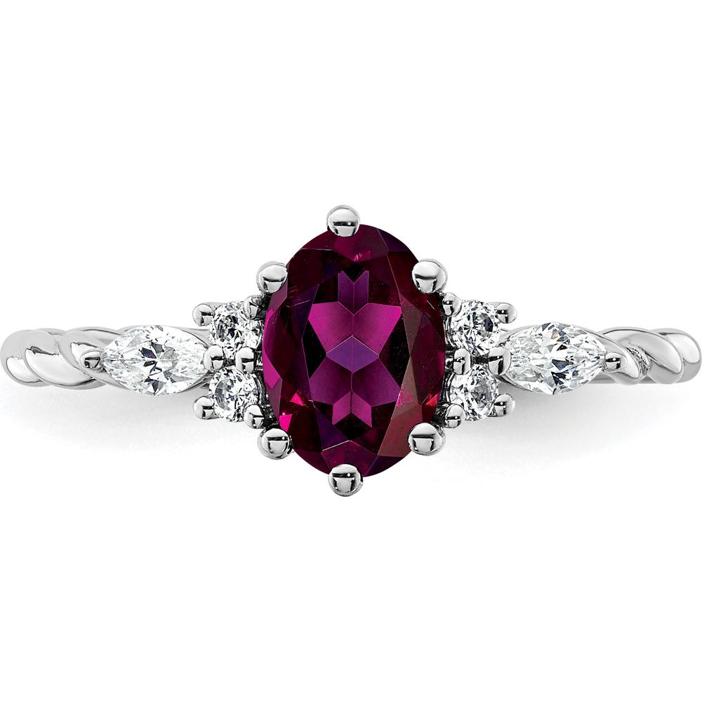 14K White Gold Twisted Ring with Oval Rhodolite Garnet and Marquise Diamond Accents - 1.40 Carat Total Gem Weight by 0