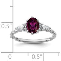 14K White Gold Twisted Ring with Oval Rhodolite Garnet and Marquise Diamond Accents - 1.40 Carat Total Gem Weight by 0