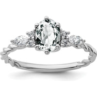 14K White Gold Twisted Ring with Oval White Topaz and Marquise & Round Diamonds - 1.30 Carat Total Diamond Weight by 0