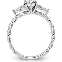 14K White Gold Twisted Ring with Oval White Topaz and Marquise & Round Diamonds - 1.30 Carat Total Diamond Weight by 0