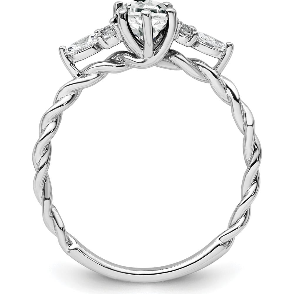 14K White Gold Twisted Ring with Oval White Topaz and Marquise & Round Diamonds - 1.30 Carat Total Diamond Weight by 0