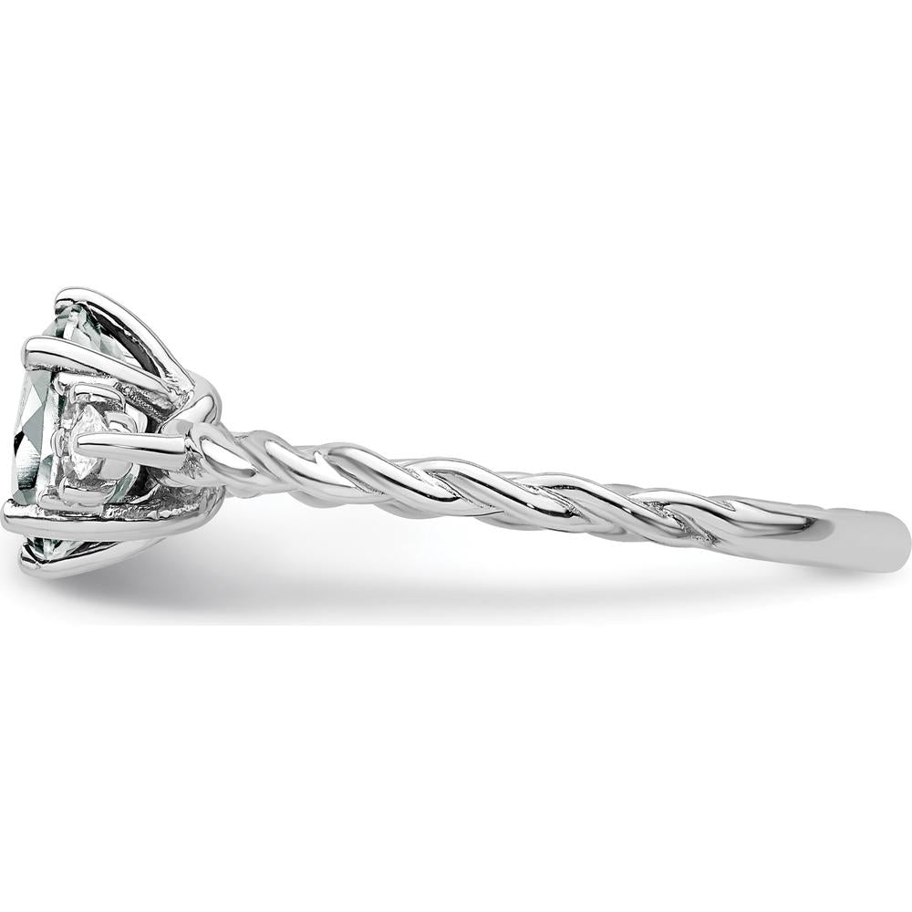 14K White Gold Twisted Ring with Oval White Topaz and Marquise & Round Diamonds - 1.30 Carat Total Diamond Weight by 0