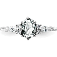 14K White Gold Twisted Ring with Oval White Topaz and Marquise & Round Diamonds - 1.30 Carat Total Diamond Weight by 0