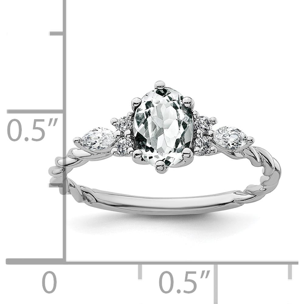 14K White Gold Twisted Ring with Oval White Topaz and Marquise & Round Diamonds - 1.30 Carat Total Diamond Weight by 0