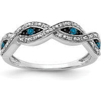 14K White Gold Twisted Ring with Round White and Blue Diamonds - 0.10 Carat Total Diamond Weight by 0