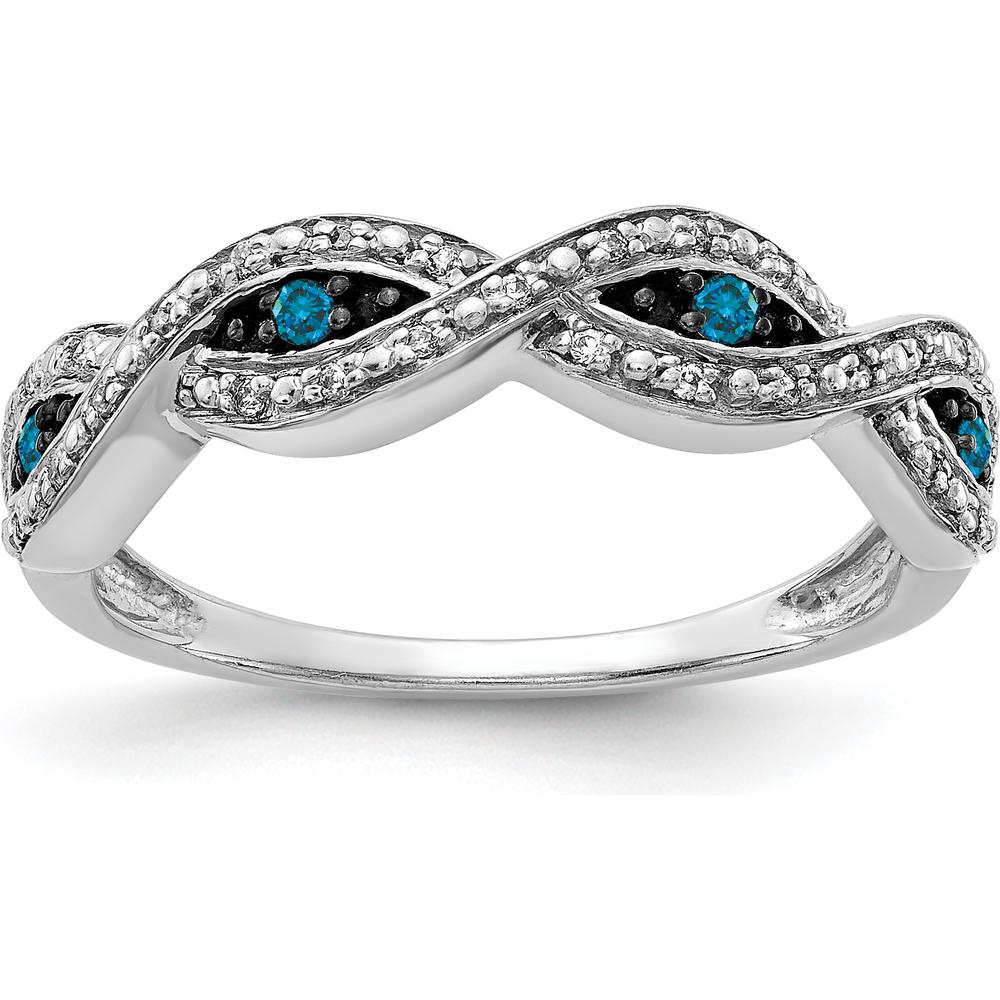 14K White Gold Twisted Ring with Round White and Blue Diamonds - 0.10 Carat Total Diamond Weight by 0
