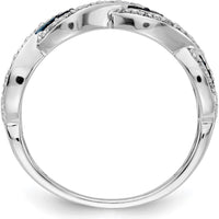 14K White Gold Twisted Ring with Round White and Blue Diamonds - 0.10 Carat Total Diamond Weight by 0