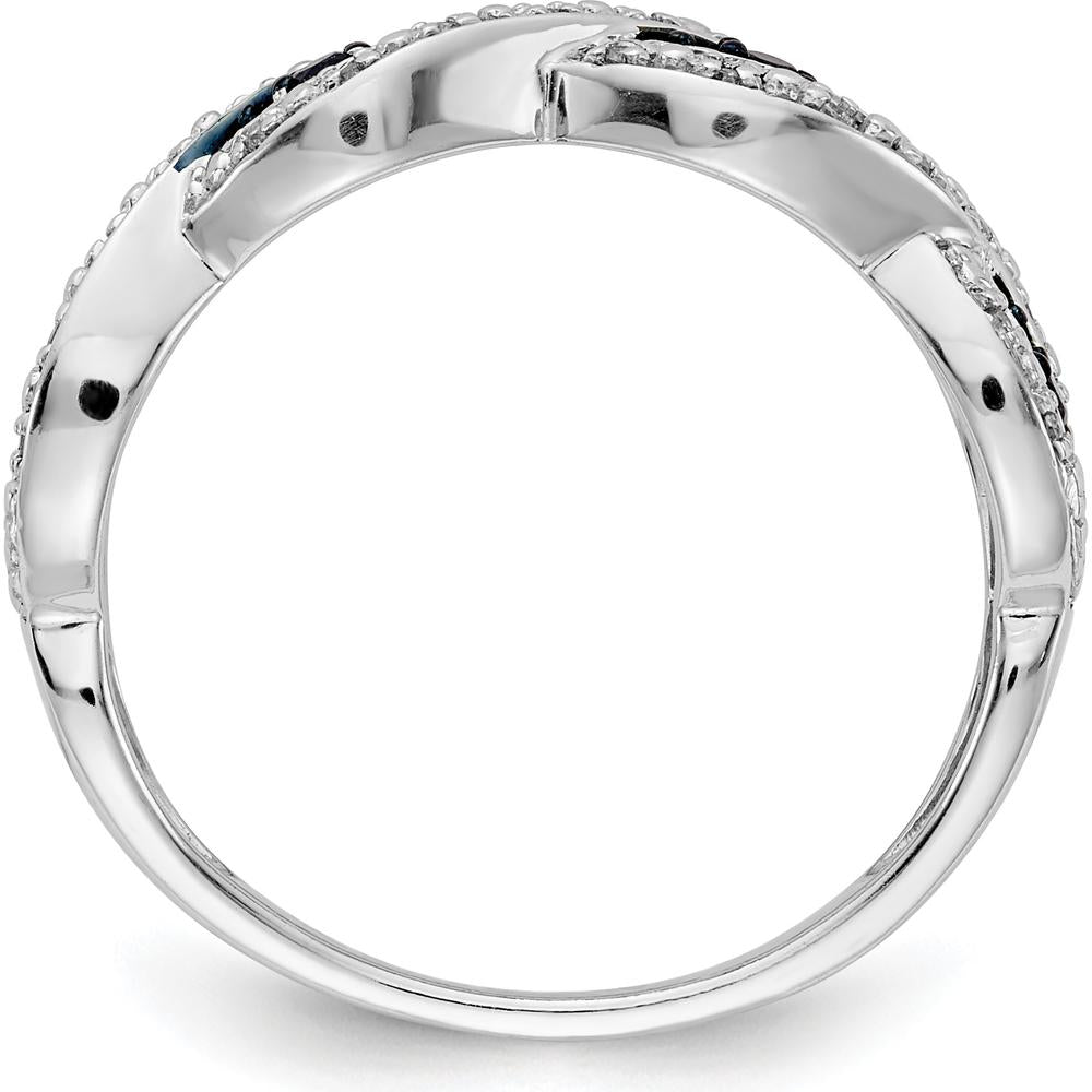 14K White Gold Twisted Ring with Round White and Blue Diamonds - 0.10 Carat Total Diamond Weight by 0