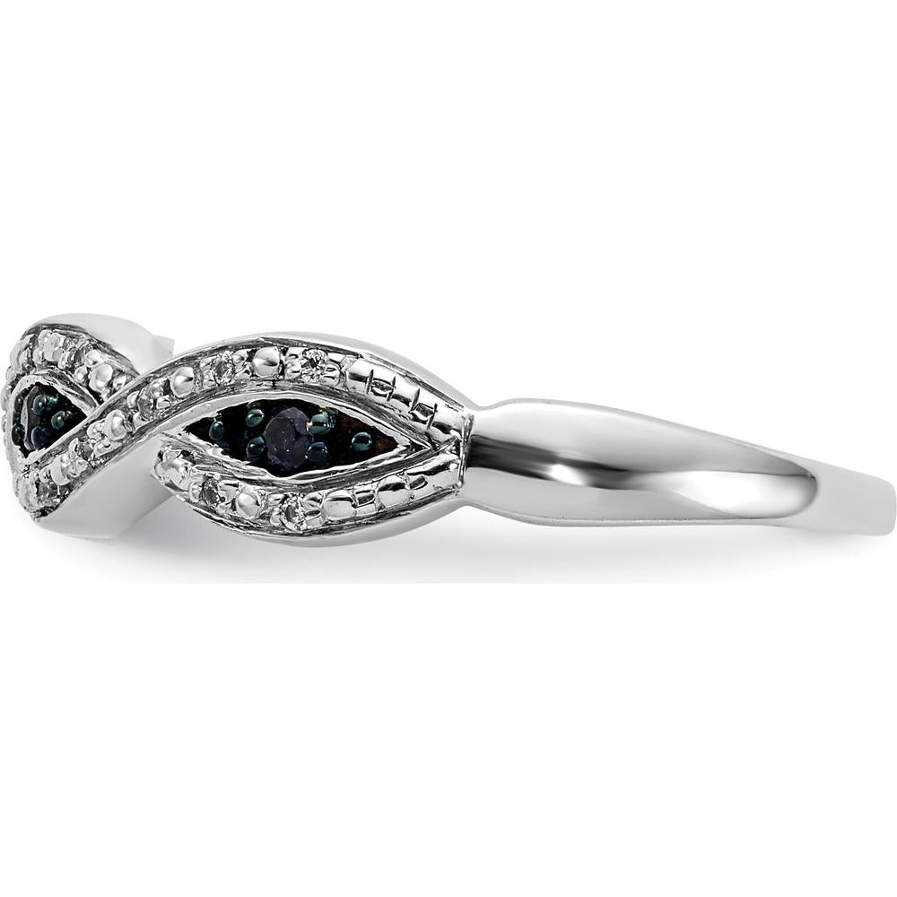 14K White Gold Twisted Ring with Round White and Blue Diamonds - 0.10 Carat Total Diamond Weight by 0