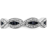 14K White Gold Twisted Ring with Round White and Blue Diamonds - 0.10 Carat Total Diamond Weight by 0