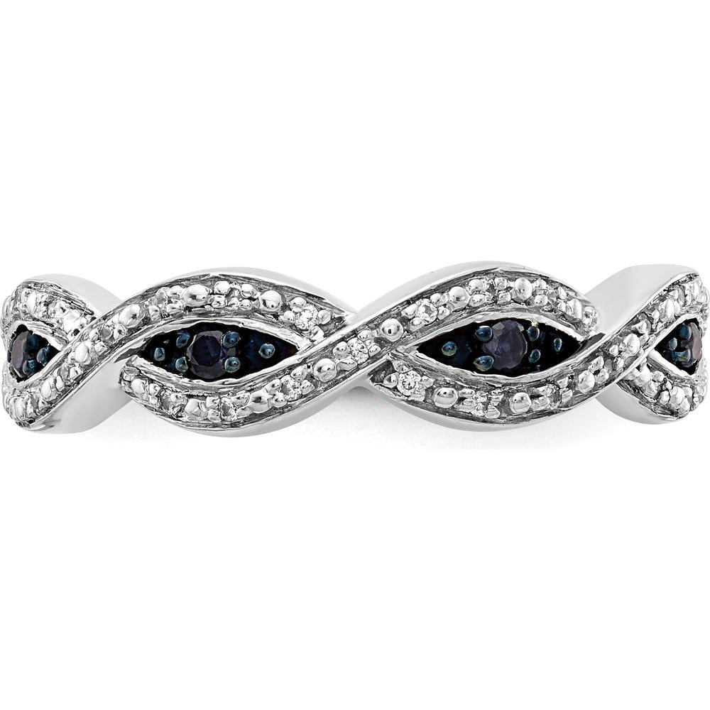 14K White Gold Twisted Ring with Round White and Blue Diamonds - 0.10 Carat Total Diamond Weight by 0