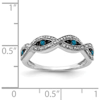14K White Gold Twisted Ring with Round White and Blue Diamonds - 0.10 Carat Total Diamond Weight by 0