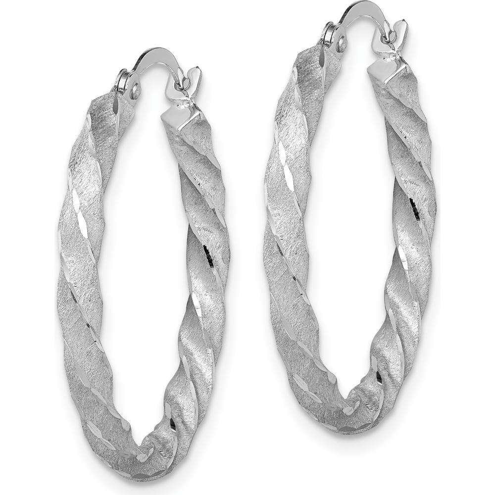 14K White Gold Twisted Satin Diamond-Cut Hoop Earrings with Rhodium Finish - 26mm by 0